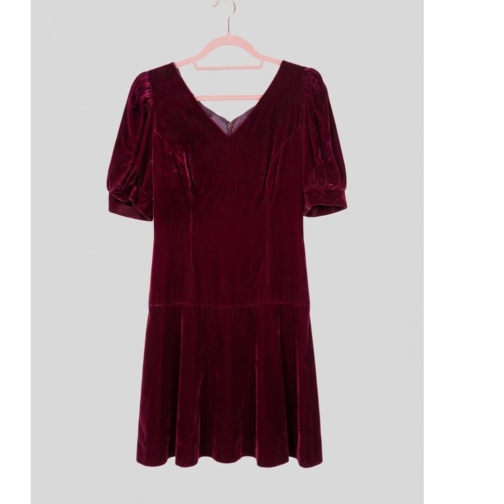 Vintage 1980s Petite Lanz of Salzburg Burgundy Velvet Puffed Sleeve Dress